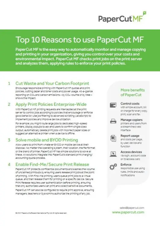 Top 10 Reasons, Papercut Mf, Document Technologies