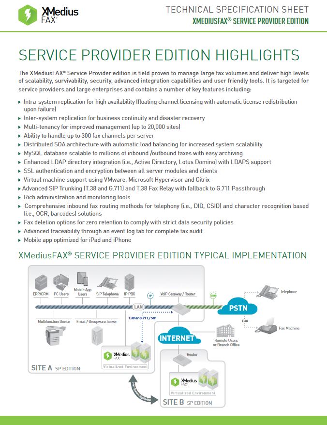 Xmedius Fax Service Provider Edition Brochure, XMedius Fax, Document Technologies
