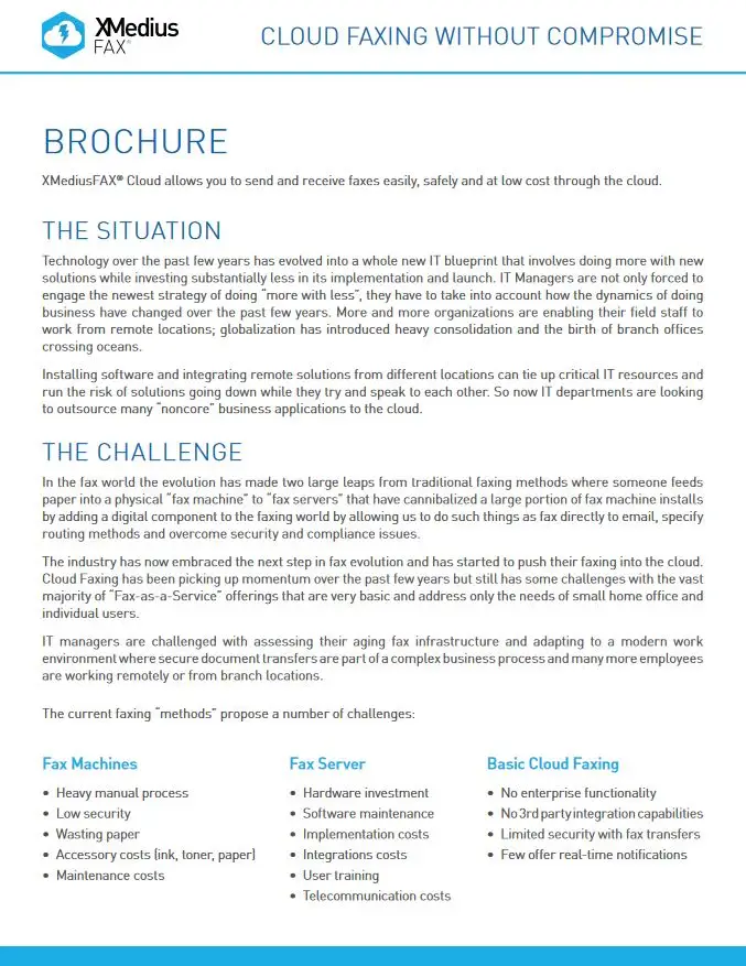 Xmmedius Cloud Fax Brochure, XMedius Fax, Document Technologies